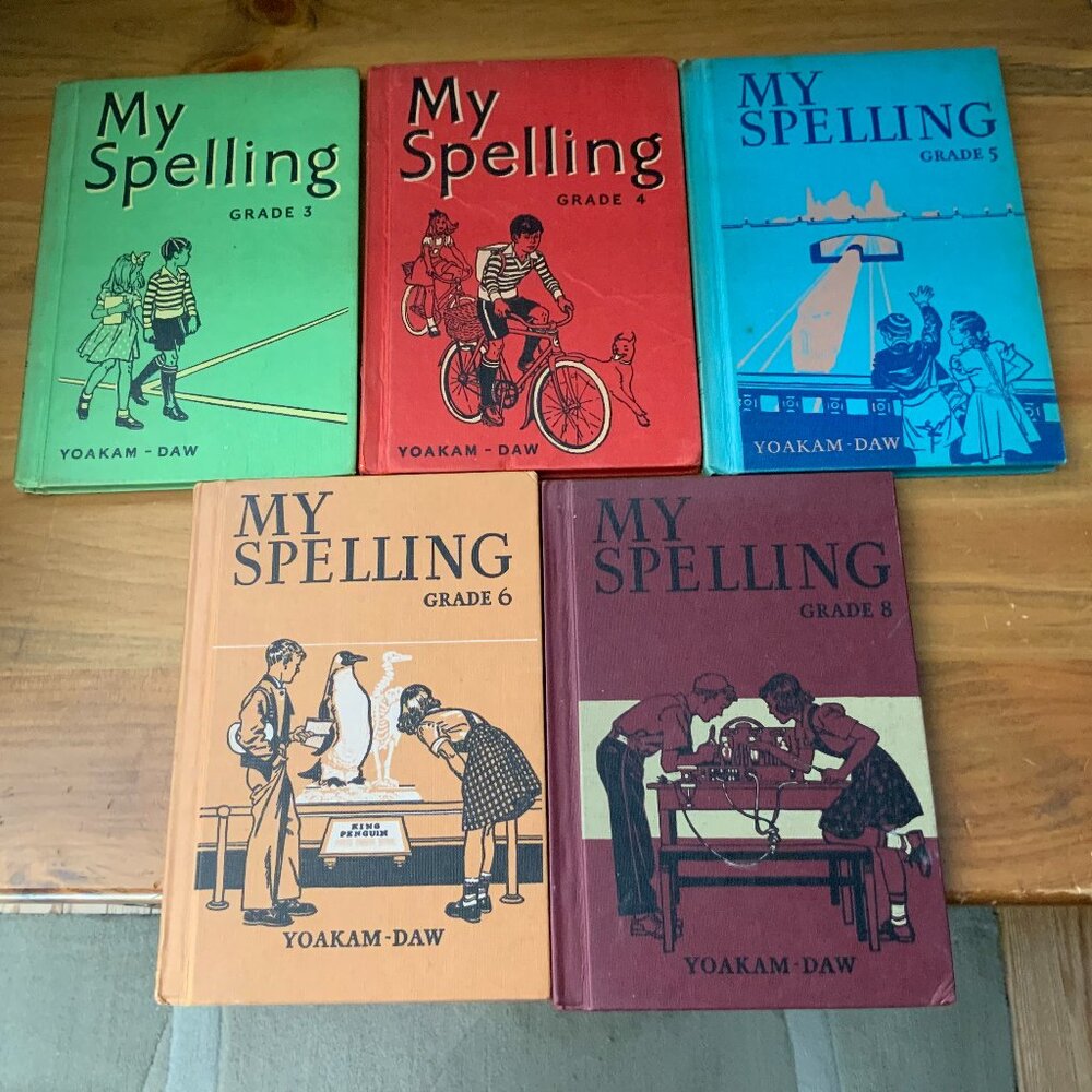 VINTAGE SPELLING TEXTBOOKS - GRADES 3, 4, 5, 6 & 8 - YOAKAM & DAW